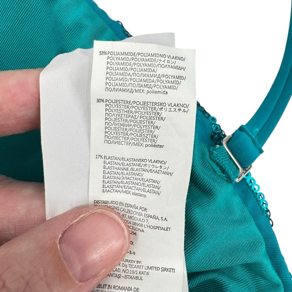 Calzedonia Sz 38 Cobey Teal Blue Sequin Bandeau Swimsuit Bikini Top - Picture 10 of 11